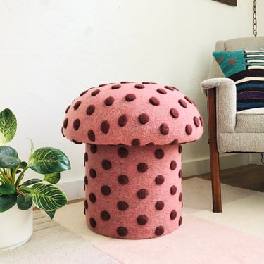 Mushroom Ottoman in Wool Pink Dot 