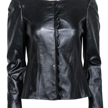 Rebecca Taylor - Black Leather Scalloped Edge Jacket Sz 4