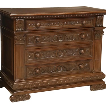 Antique Commode, Italian Baroque Style, Carved, Walnut, 4 Drawers, Early 1900s!