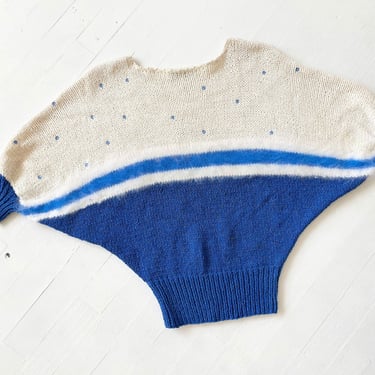 1980s Blue + White Rhinestone Sweater 