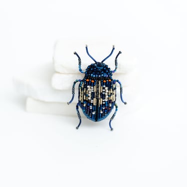 Blue Mint Beetle Embroidered Pin