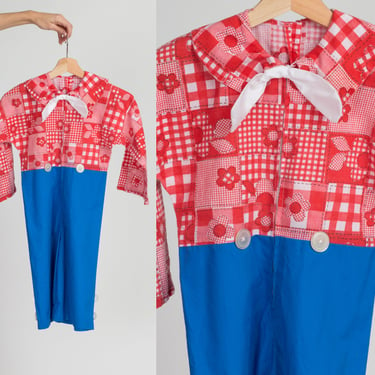 60s 70s Kids Raggedy Andy Western Costume Jumpsuit - 4T  | Vintage Bandana Print Children's Outfit 