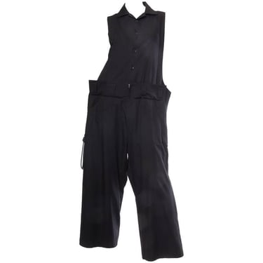 1990S YOHJI YAMAMOTO Black Cotton Unisex Oversized Jumpsuit With Lacing Up Sides 