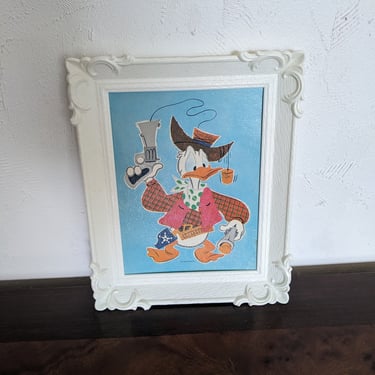 Cute Vintage Western Bandit Donald Duck Official Walt Disney Productions in White Plastic Frame 