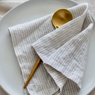 Natural Striped Linen Napkins | Set of 4