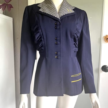 vintage 1950s LILLI ANN navy blue & yellow avant garde blazer jacket M 