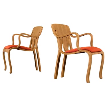 Pair of 1978 Molded Plywood Armchair Set of '2' in Oak by Peter Danko for Thonet 