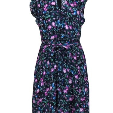 Rebecca Taylor - Navy Floral Print Short Sleeve Mini Dress w/ Belt Sz 10