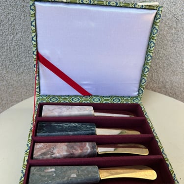 Vintage serving spreader knives box of 4 marble stone Made in China 
