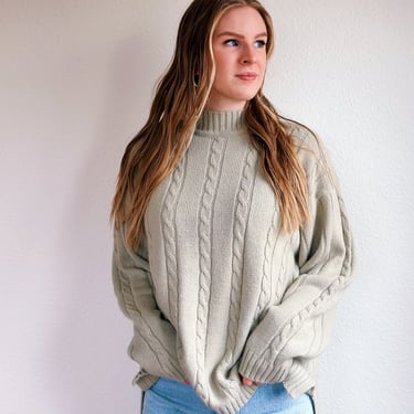 Vintage Sage Green Cable Knit Sweater 