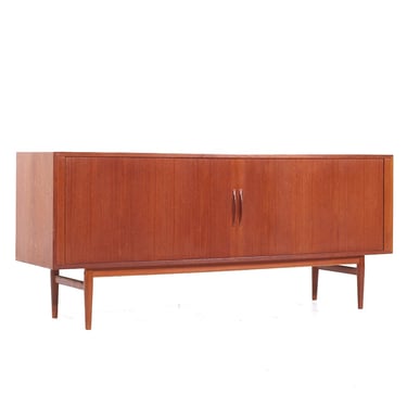 Bernhard Pedersen Style Mid Century Danish Teak Tambour Credenza - mcm 