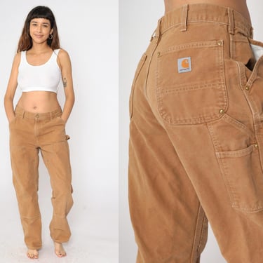 Double Front Carhartt Pants Y2K Tan Jeans Utility Pants Loose Fit Workwear Carpenter Cargo Straight Leg Vintage 00s Men's 34 x 32 Medium 