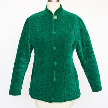 1960s Jacket Quilted Green Velvet M 