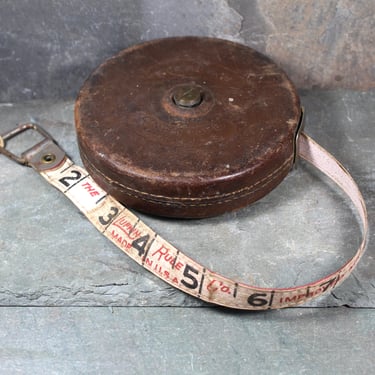Vintage Sterling Linen Measuring Tape | The Lufkin Rule Co 50 ft Measuring Tape with Leather Case | Vintage Tools | Bixley Shop 
