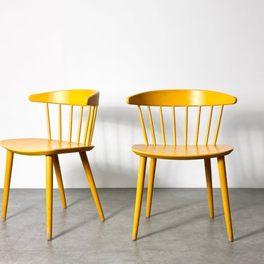 Vintage Pair Yellow Spindle Back Danish Chairs 1960s Mid Century Modern Scandinavian 