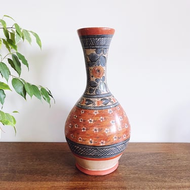 Antique Mexican Folk Art Burnished Ceramic Water Vessel from Tonalá Jalisco - Signed by Artist 