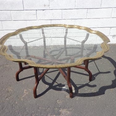 Antique Coffee Table Brass Glass Baker Furniture Tray Top Living Room Cocktail Table Boho Chinoiserie Hollywood Regency Mid Century Modern 