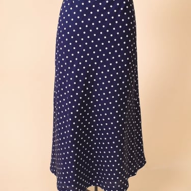 High-Waisted Navy & White Polka Dot Linen Maxi Skirt by J.G. Hook, M