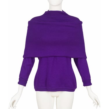 Claude Montana 1980s Vintage Purple Wool Exaggerated Collar Pullover Sweater 