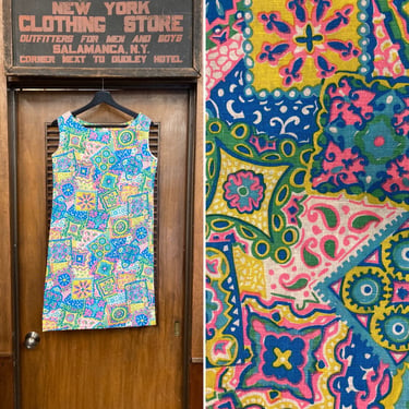 Vintage 1960’s Deadstock Mod Hoppie Neon Color Cotton Shift Go Go Dress, 1960s Dress, Mod, Shift, Deadstock, Go Go, Hippie, Neon 