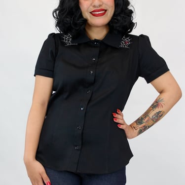 Spiderwebs and Spider Black Western Rockabilly Women Top XS-4XL 