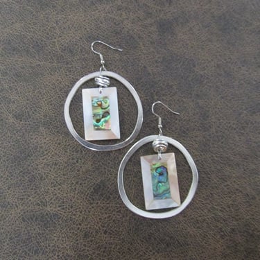 Silver and mother of pearl abalone shell hoop earrings 