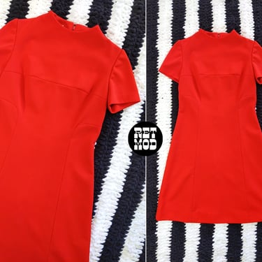 Iconic Vintage 60s 70s Solid Red Short Sleeve Mod Space Age Scooter Dress 