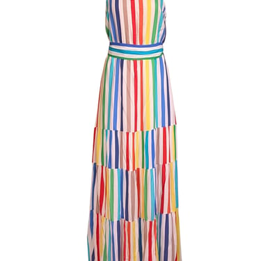 Alice & Olivia - White w/ Multicolor Stripe Print Tiered Dress Sz 10