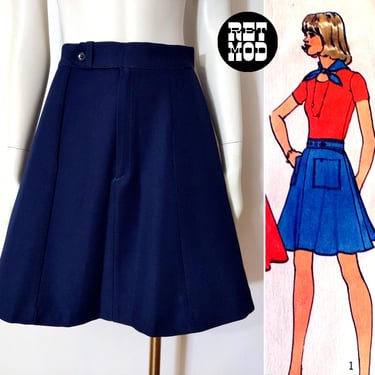 Cute Vintage 60s 70s Navy Blue A-Line Skirt by Sears Jr Bazaar 