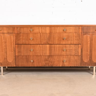 Bert England for Johnson Furniture Mid-Century Modern Sculpted Walnut Dresser or Credenza, Newly Refinished