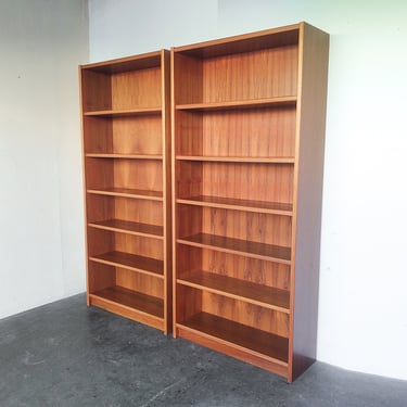 Pair (2) Tall Matching Mid-Century Teak Bookshelves / Bookcase 