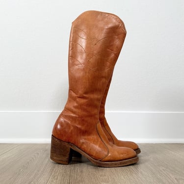 1970's Vintage Leather Chunky Heel Campus Boots / Size 4.5 B 