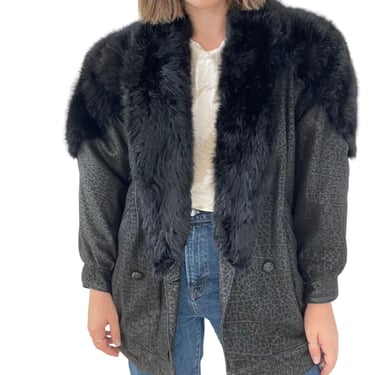 Vintage 90s Marvin Richards Black Leather Glam Rock Fur Fluffy Collar Jacket M 