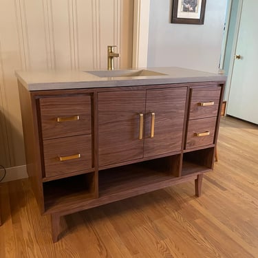 Bathroom Vanity Cabinet with Towel Storage - 48" Mid Century Style in Walnut - Custom Hand Built ~ FREE SHIPPING! 