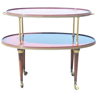 Fine Quality Jansen Style Walnut and Brass Two-Tier Dessert Cart Tea Table C1960