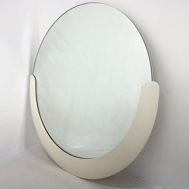 1960's Italian Round Wall Mirror / Vintage Mirror with Wooden Rim / Italy / Mid Century Modern 