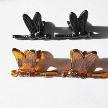 Vintage 2000s Butterfly Plastic Hair Barrettes Brown Black - Y2K Firefly Hair Clips 