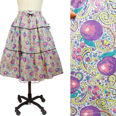 1940s Skirt // Purple Apple Green Paisley 