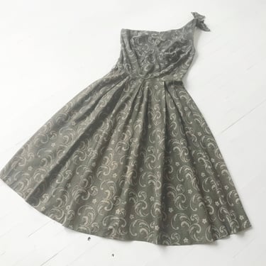 1950s Printed One Shoulder Dress 