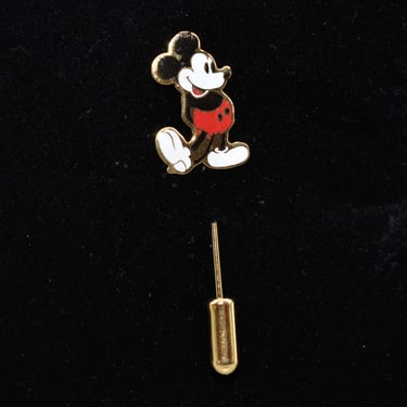 70's Walt Disney Productions Mickey Mouse stick pin, gold tone metal enamel iconic mouse lapel hat pin 