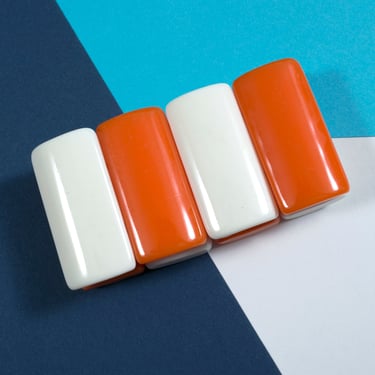 Fun Chunky Vintage 60s 70s Orange & White Resin Stretch Bracelet 