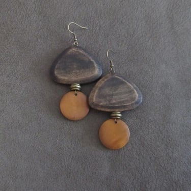 Large earth tone wooden earrings 