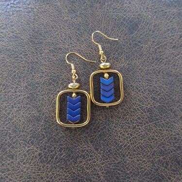 Geometric industrial blue hematite earrings 