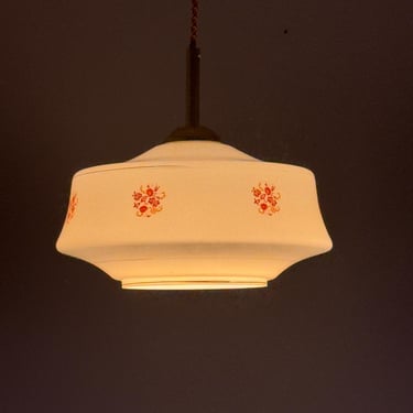 Vintage Opaline Glass Pendant Lamp /  Mid-Century / Yugoslavia / Retro Kitchen Light / Farmhouse / Cottage / 1960s 