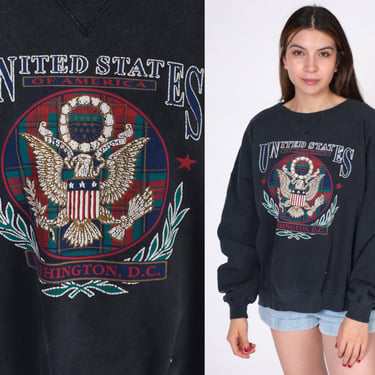 Washington DC Sweatshirt 90s United States of America Sweater USA Eagle Crest Graphic Shirt Black Capitol Vintage 1990s Extra Large xl 