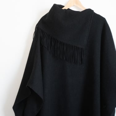 Long Turtlo Fringe Poncho in Black