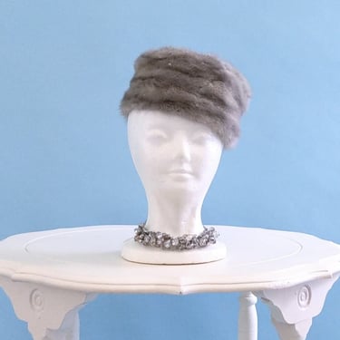 Vintage 1960s Stylish Fur Pillbox Hat, Vintage 60s Russian Style Winter Hat 