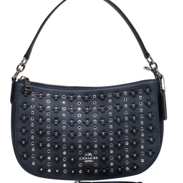 Coach - Navy Pebbled Leather Convertible Crossbody w/ Studs, Grommets & Floral Appliques