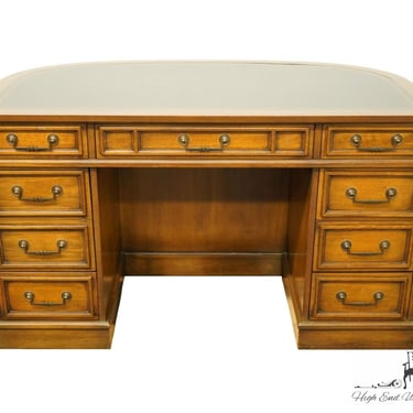 SLIGH LOWRY Italian Neoclassical Tuscan Style 52" Demilune Writing Desk w. Tooled Leather Top 