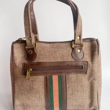 1970s Brown Tweed Stripe Bag